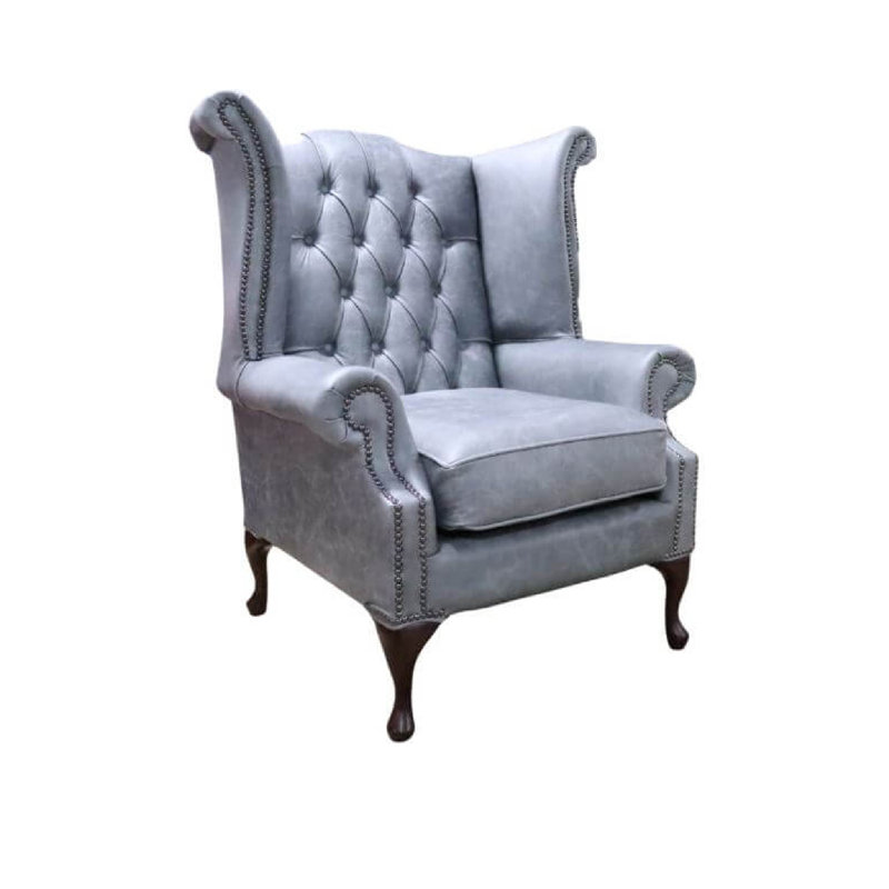 High Back Chesterfield Upholstered Wingback Chair, Cracked Wax Ash