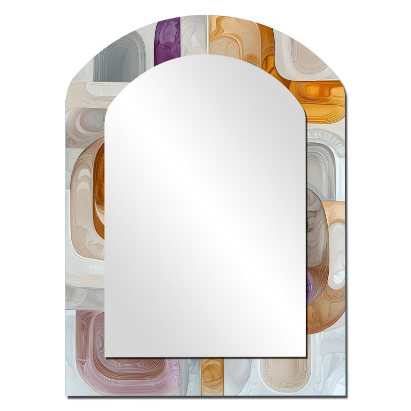 Abstrait prismatique labyrinthe de Highlands Stone I - miroir décoratif décoratif arqué de formes transitionnelles, miroir asymétrique moderne, impression d'art en métal