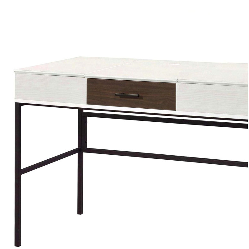 Bureau d'écriture naturel et noir avec port USB, Naturel