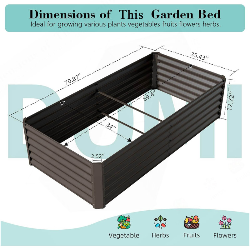 6X3x1.5Ft Galvanized Raised Garden Bed, Outdoor Planter Garden Boxes Large Metal Planter Box For Gardening Vegetables Fruits Flowers, Brown