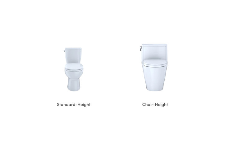 collage comparing standard-height toilets to chair-height toilets