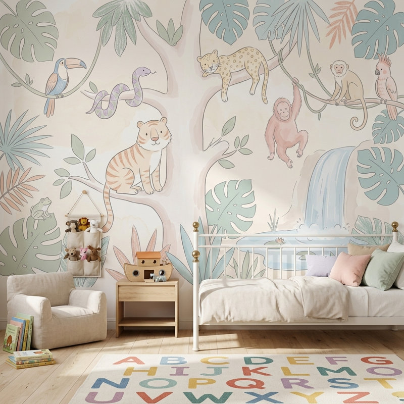 Papier peint jungle tropicale tropicale, 140 po x 108 po, Peler et coller