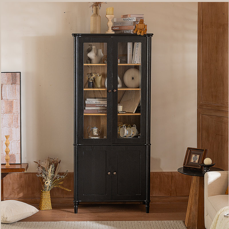 Vitrine 73,25 po H avec garde-manger avec portes et tablettes en verre, bibliothèque moderne avec rangement