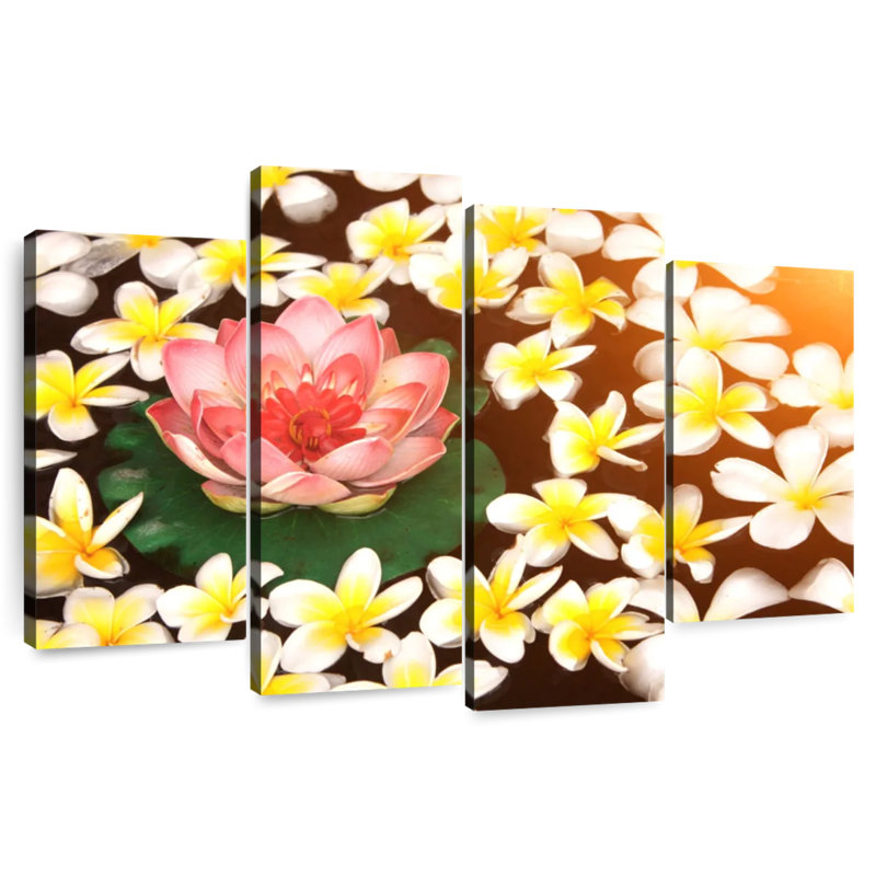 Harnek plumerias et fleur de lotus, H 42 po x l 68 po