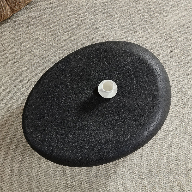 Ensemble de tables basses elliptiques en fibre de verre 2 pièces pour le salon, devant la table Matte Rocks du canapé, table centrale irrégulière et table d'appoint, sans assemblage, noir