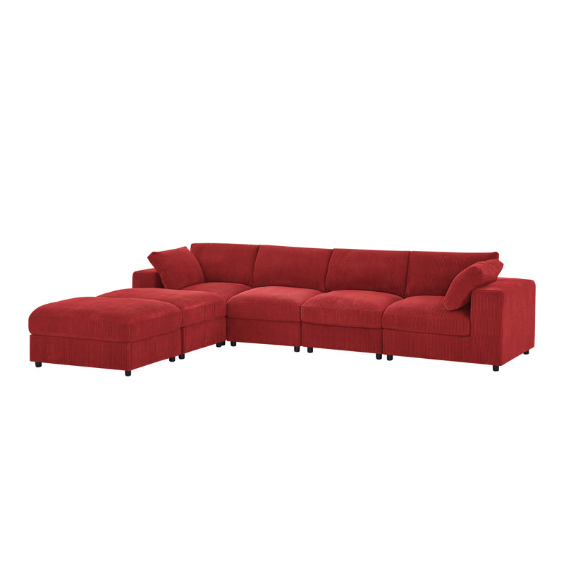 Canapé modulaire réversible en velours côtelé, Velours côtelé rouge, H 33 po x l 132 po x P 94 po