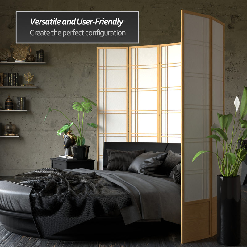 83.5" Double Cross Shoji Room Divider, 4 Panels, Natural