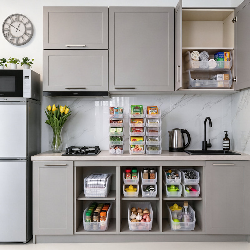 Sorbuss 10 Pack Small Open Front Stackable Kitchen Storage Bin – Pantry & Cabinet Organizer, Clear