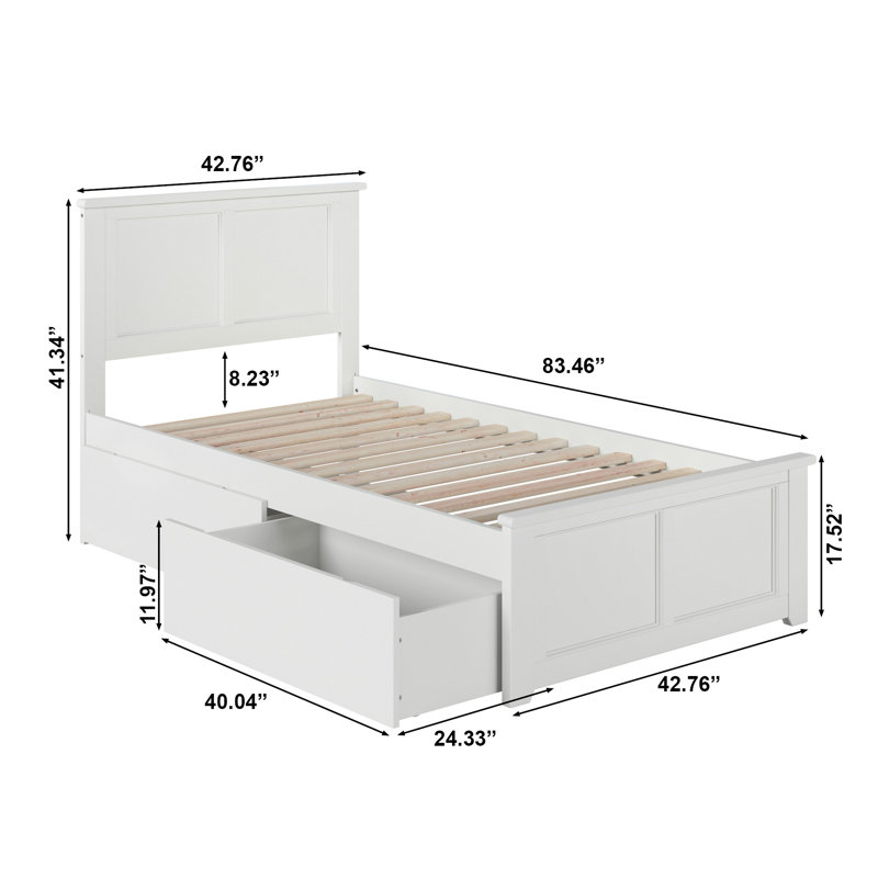 Lit plateforme avec rangement sous le lit Amear, Blanc, Simple TG