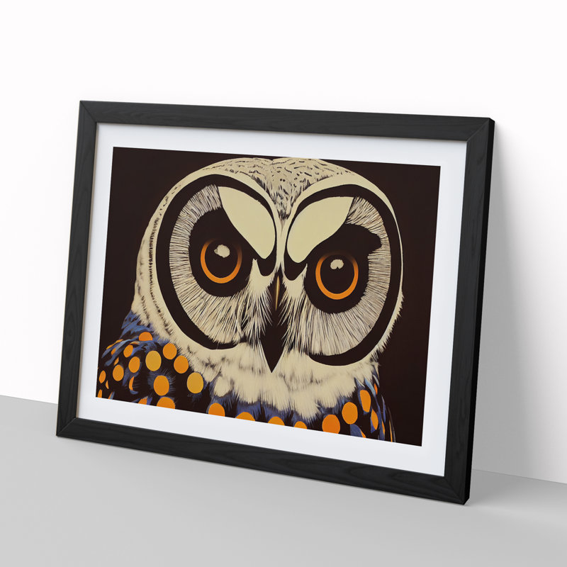 Electrifying Owl - Single Picture Frame Painting, 46cm H x 64cm W x 2cm D, Black 