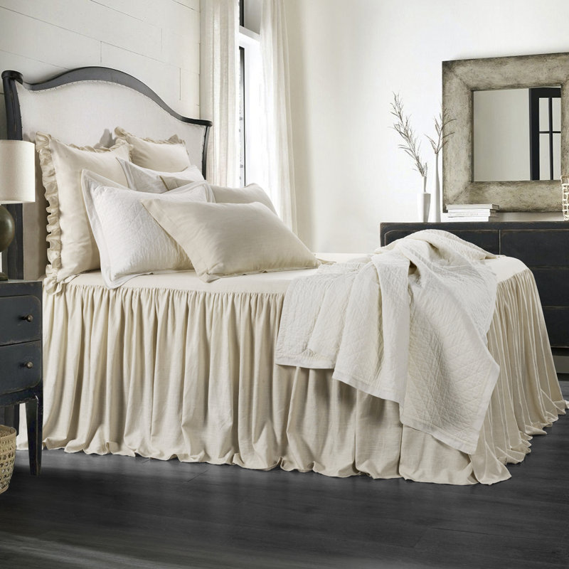 Light Blue Linen-Blend Full Bedspread Set