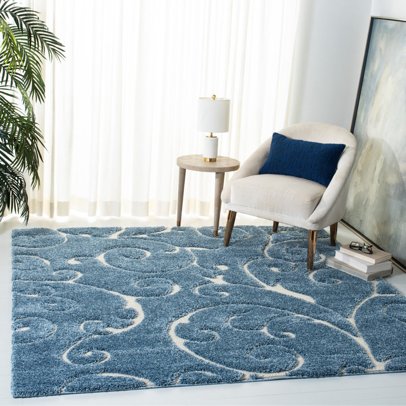 Amza Area Rug, Square 4', Light Blue/Cream