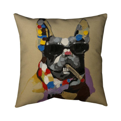 Abstract Smoking Dog Gray Pillow | Home Decor for Pets – Outdoor Throw Pillow with Insert, Weather-Resistant