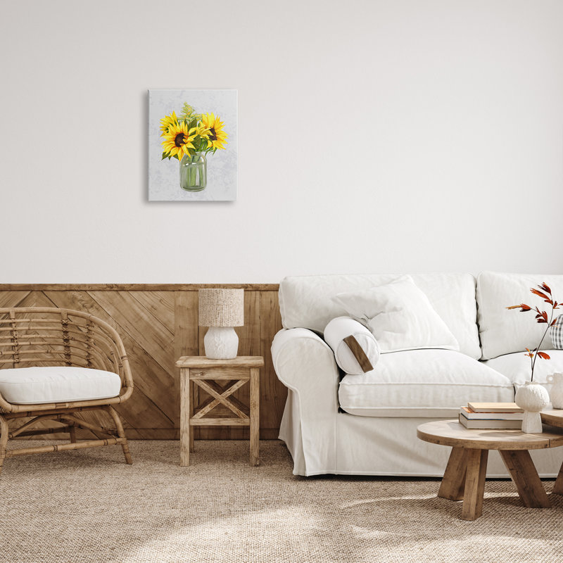 Bouquet de fleurs de tournesol jaunes - pétales de campagne - Peinture sur toile, H 20 po x l 16 po x P 1,5 po, Toile tendue