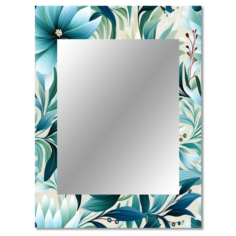 Vivier Oceanic Foliage Botanical Pattern - tropical  Large Wall Mirror, Tropical Unique Mirror, Printed Metal Art, 40" x 30"