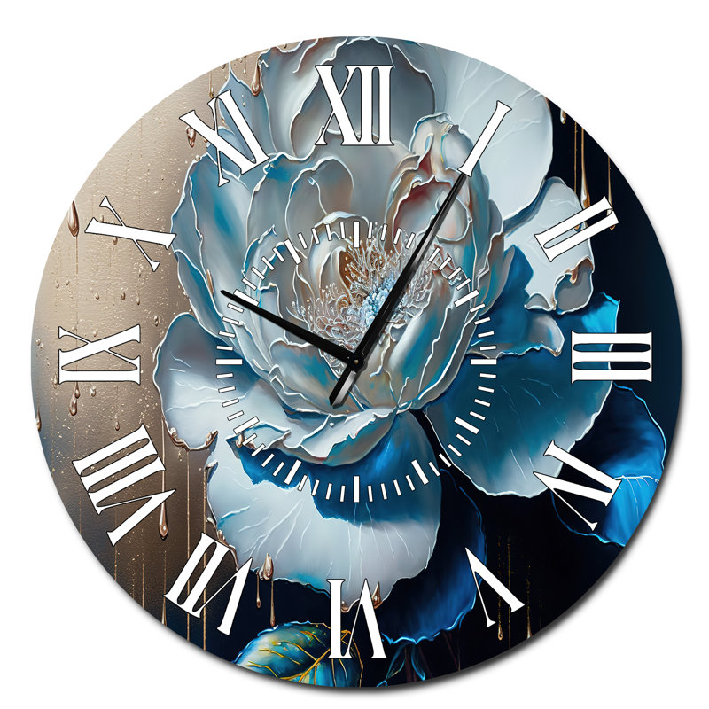 Horloge murale Vibrant Blue Camellia Flower II - Floral and Botanical, Surdimensionné