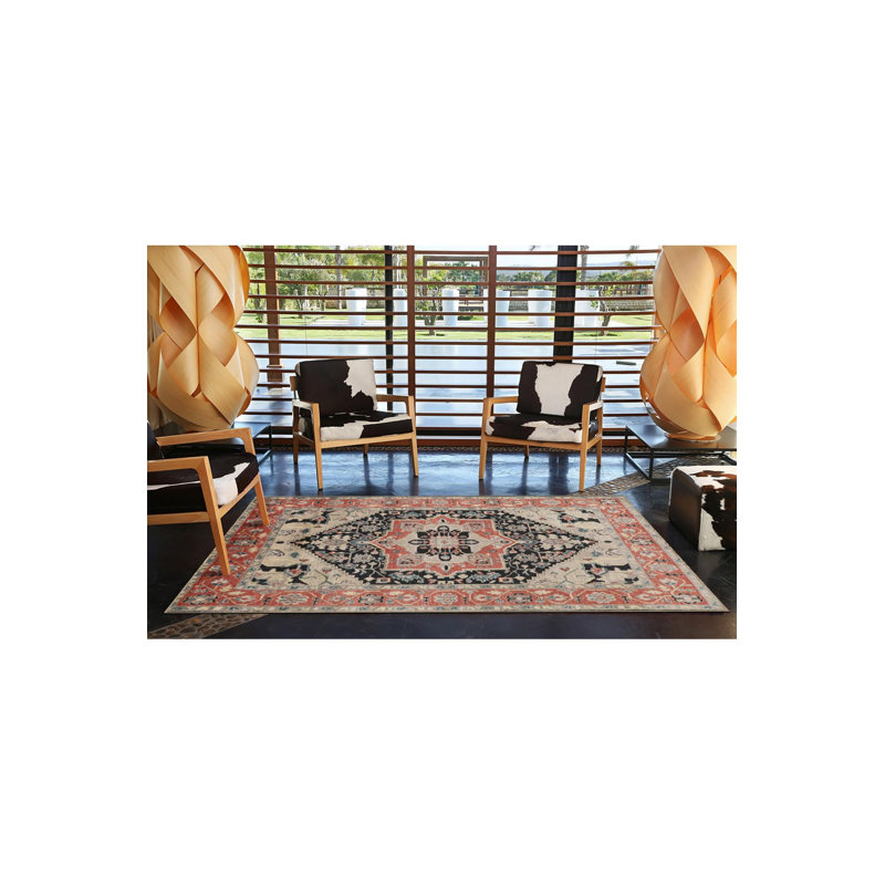 Tapis rouge tissé à motif floral traditionnel lavable à la machine