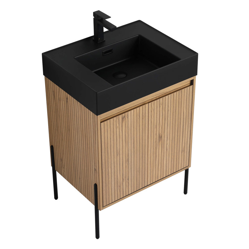 Ebern Designs Yordana Bathroom Vanity 24" Wide, Black, Oak