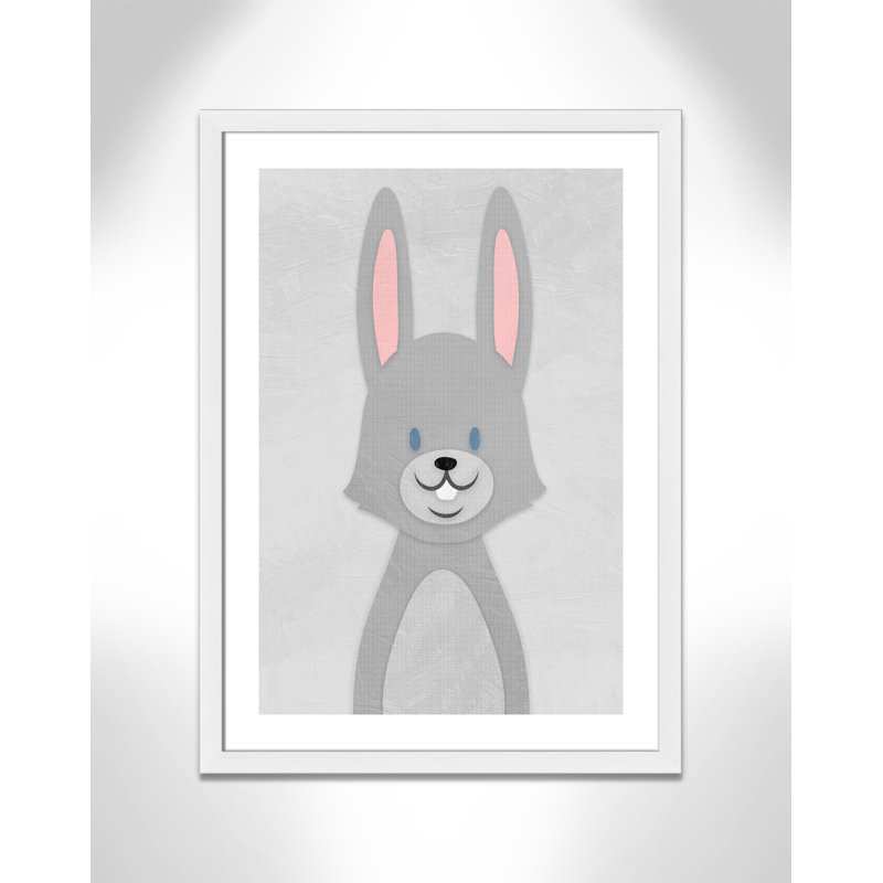 Art de lapin joyeux, H 34,5 po x l 24,5 po x P 0,6 po, Encadré plat blanc