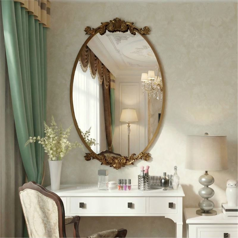Miroir ovale en verre trempé Lunara, Doré, 32,2 po x 19,7 po