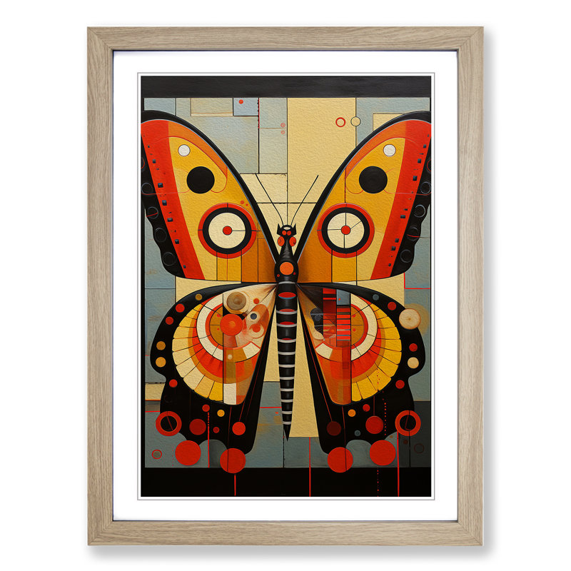 Butterfly Constructivism No.2 - Single Picture Frame Print on Wood, Oak Framed, 46cm H x 34cm W x 2cm D