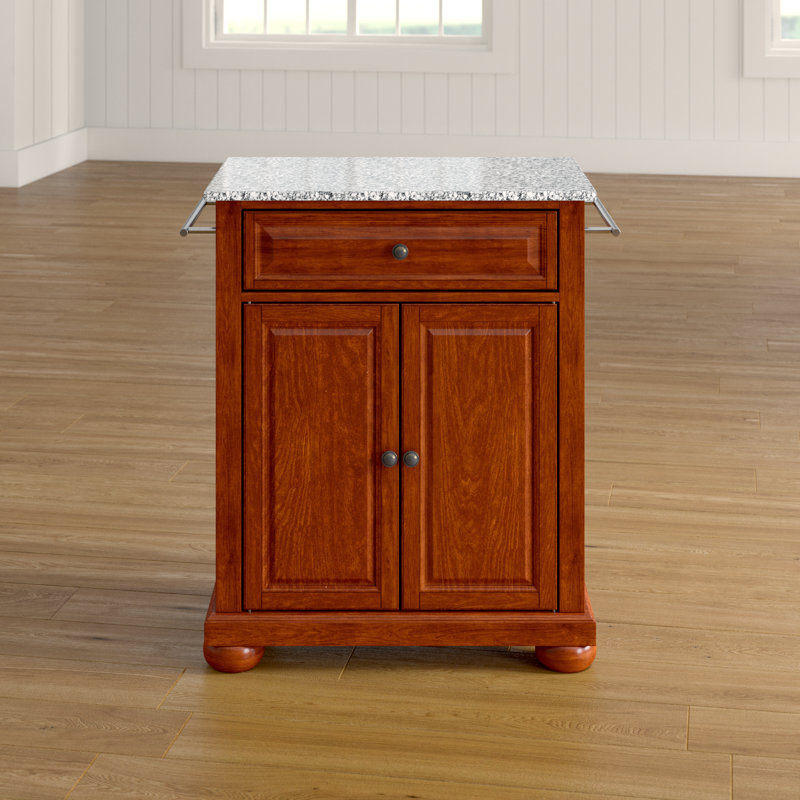 Hedon Granite Top Kitchen Cart, Classic Cherry