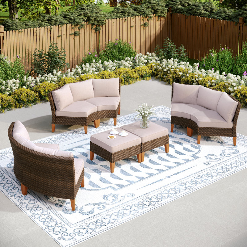 All Weather Wicker/Rattan 8 - Person Seating Group with Cushion, Beige