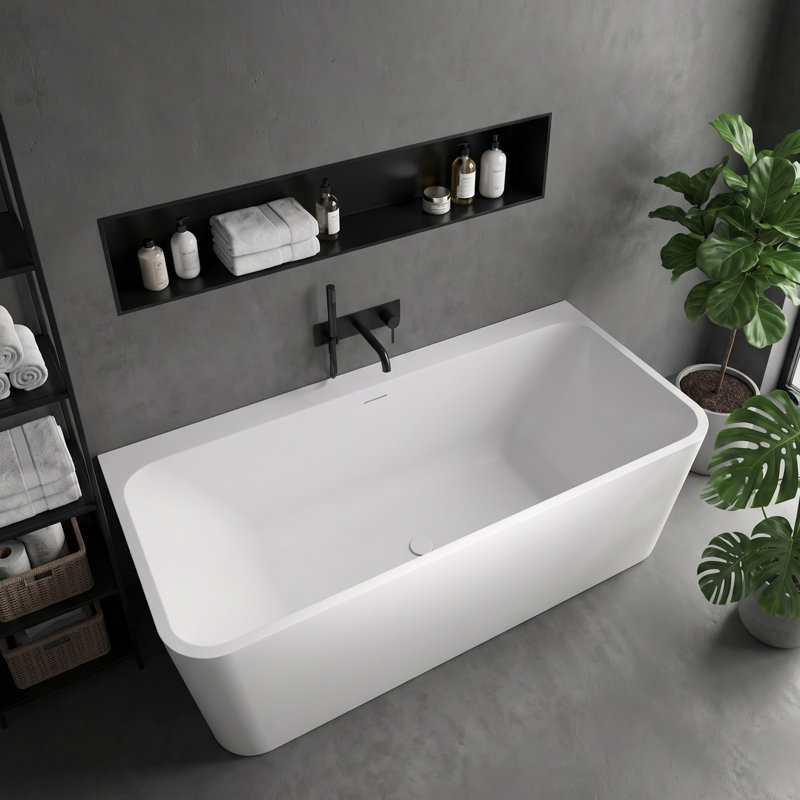Pensen 59'' Freestanding Tub Solid Surface Freestanding Soaking Bathtub