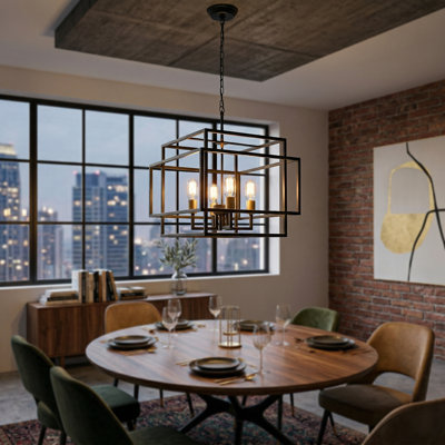 Lustre carré moderne à 4 lumières l 18 po Worton pour salle à manger ou salon