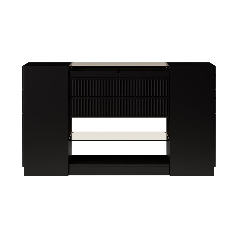 Commode à bijoux 60 po blanc cassé avec portes et tiroirs, Noir, noir, noir, noir