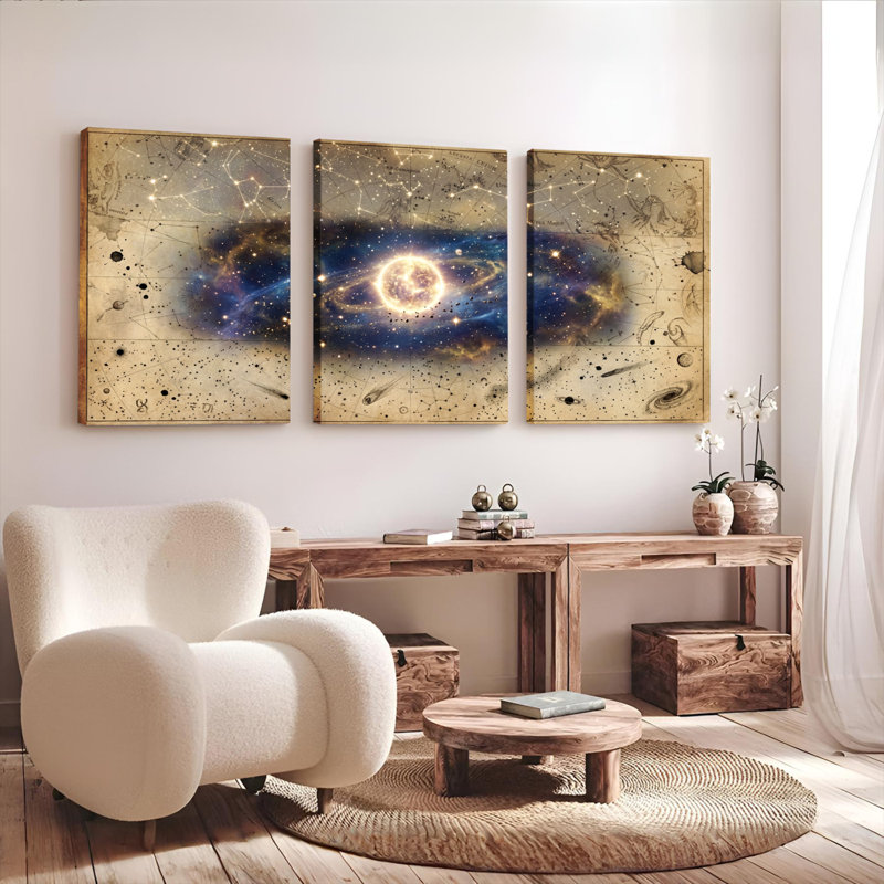 «Galaxy and Constellation Map», ensemble de 3 reproductions d'art sur toile tendues sur toile, 1624