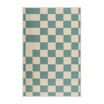 Machine Washable Checkered Beige Area Rug