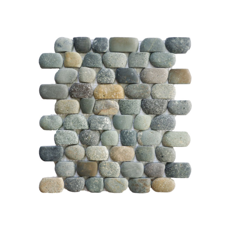 Florida 12" x 12" Natural Stone Linear Pebble Mosaic Wall Tile, Strip Mix