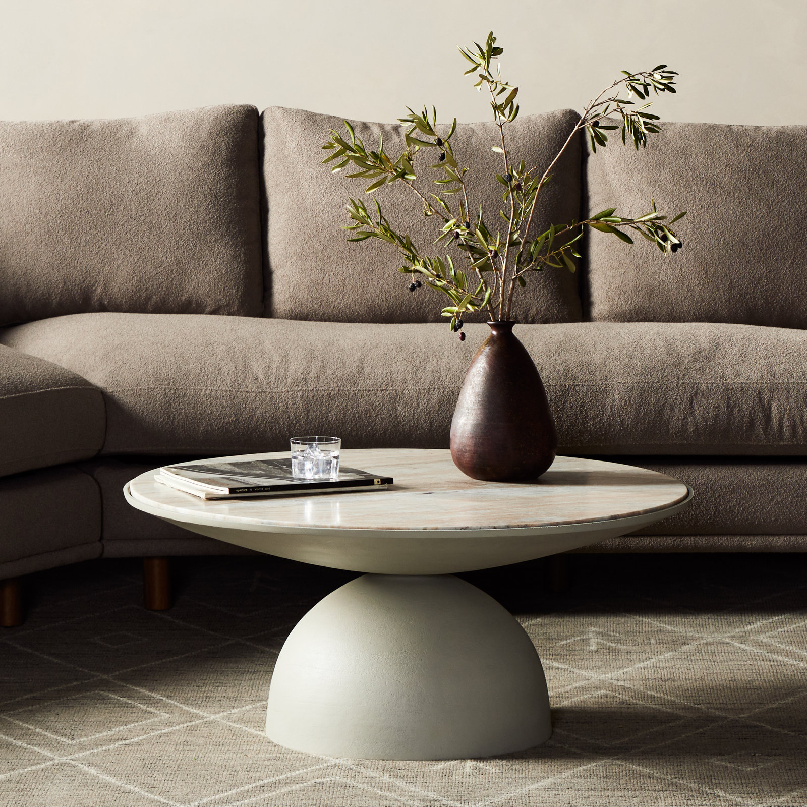 Anara Coffee Table, Textured Matte White Top/Light Gray Base, 15.75" H x 35.25" L x 35.25" W