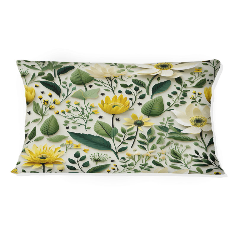 Meadow Greenery Botanical Green - Coussin décoratif imprimé botanique
