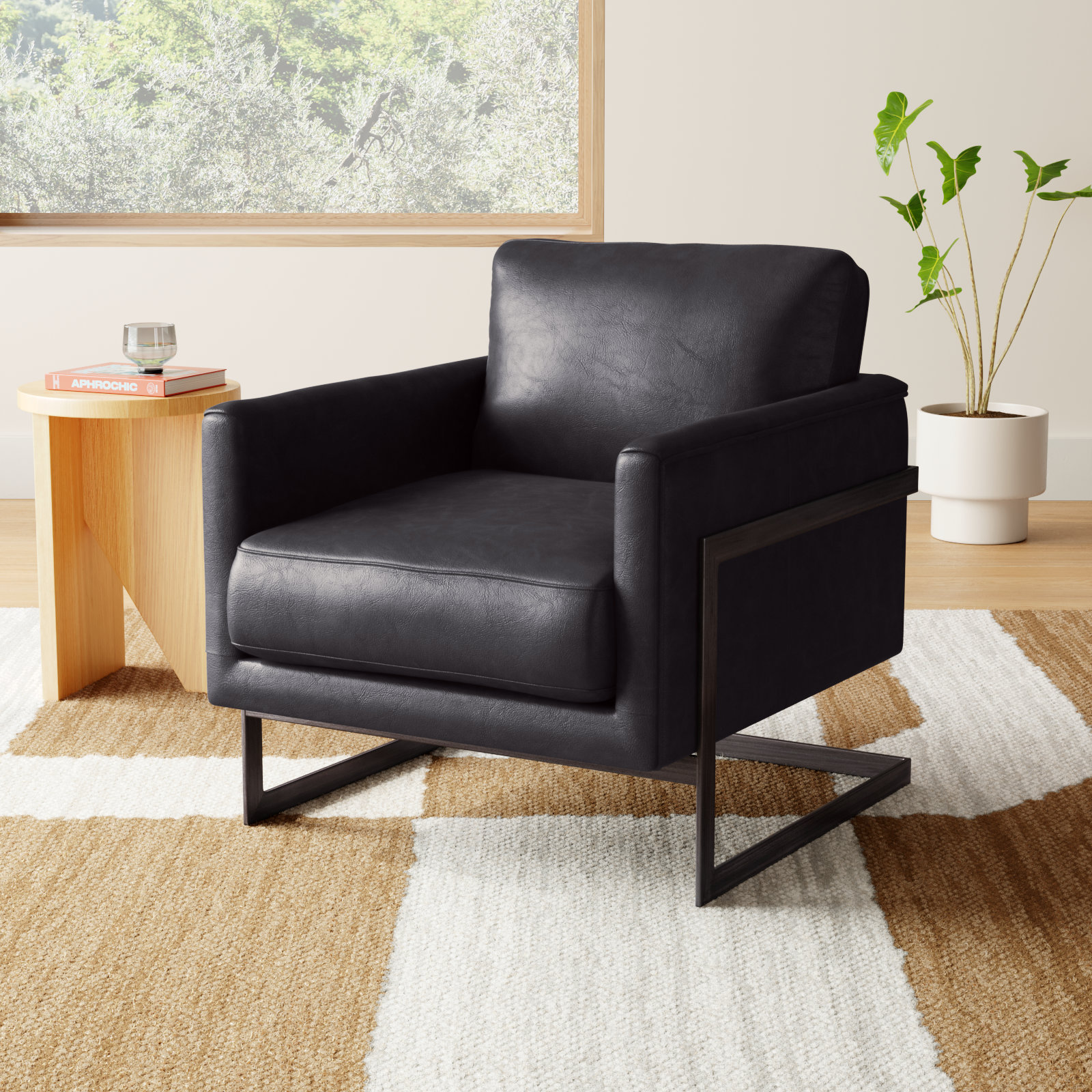 Oliver 27" Wide Armchair, Black Genuine Leather