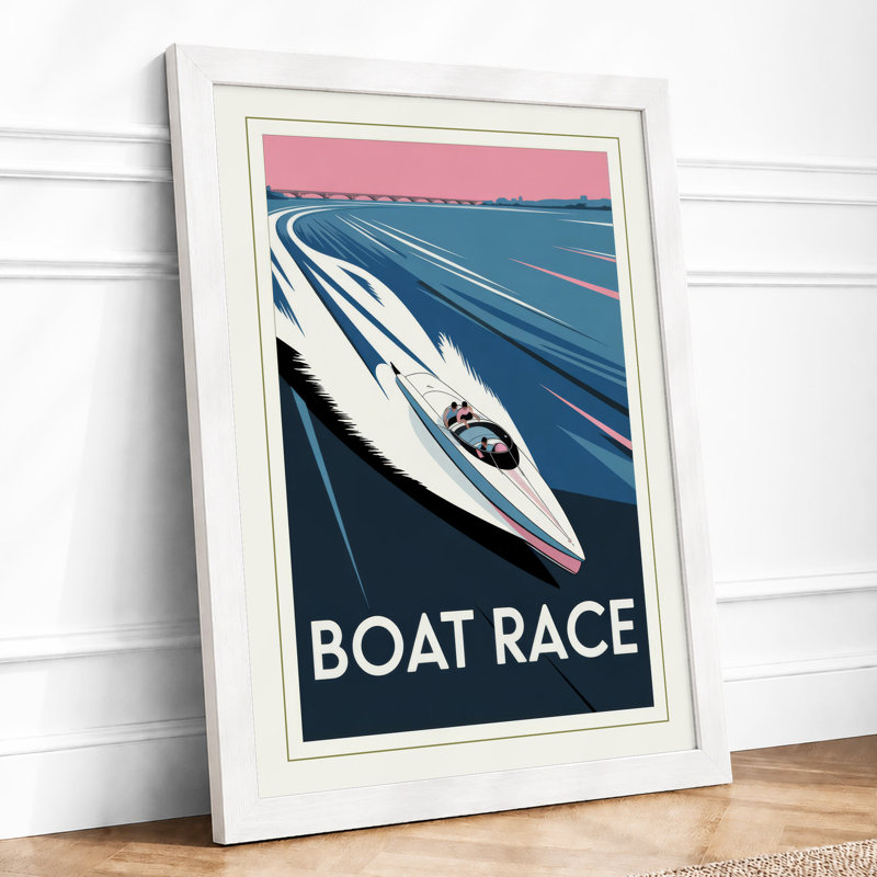 Boat Race Art Deco - Framed Print, A1 - 84.1 x 59.4 cm, White