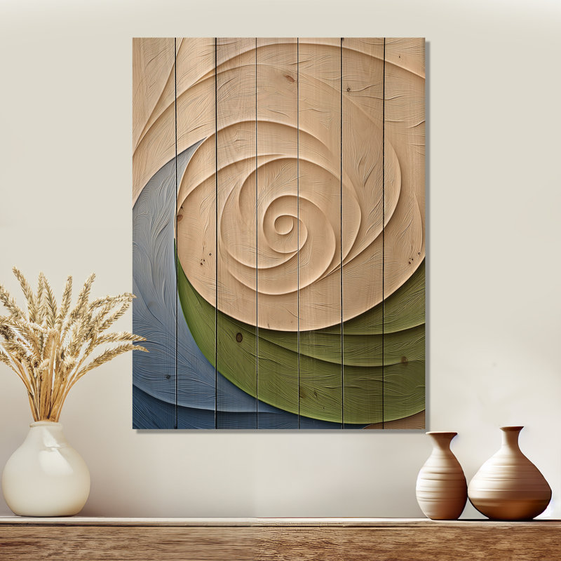 Abstrait bleu vert, éclipse de rose - art mural traditionnel sur bois de pin naturel, H 20 po x l 10 po x P 0,78 po