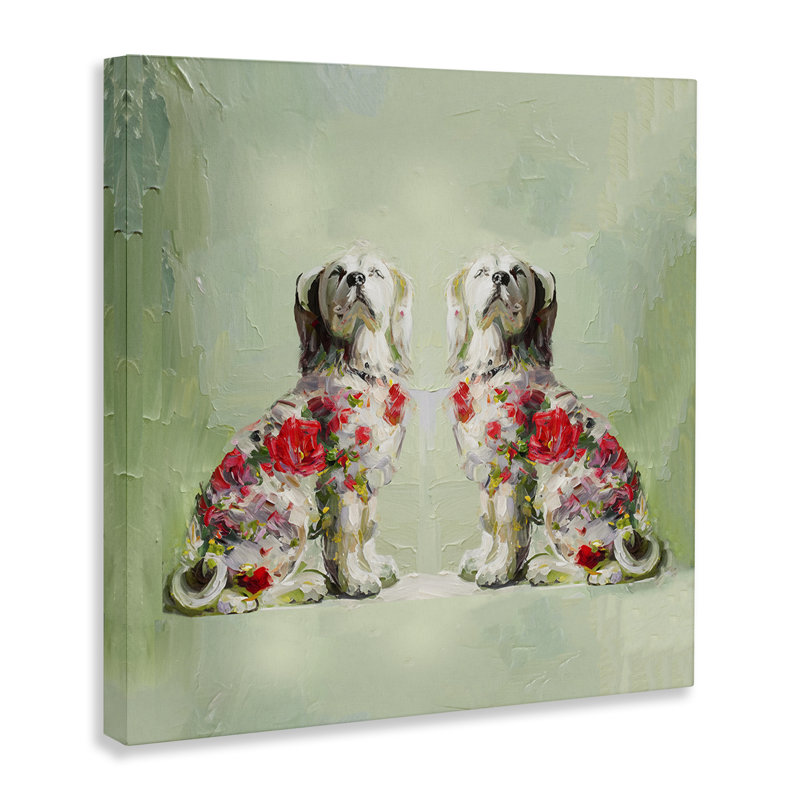 Art mural sur toile Floral Dog Daubed Dog, design par Lil 'Rue, H 17 po x l 17 po