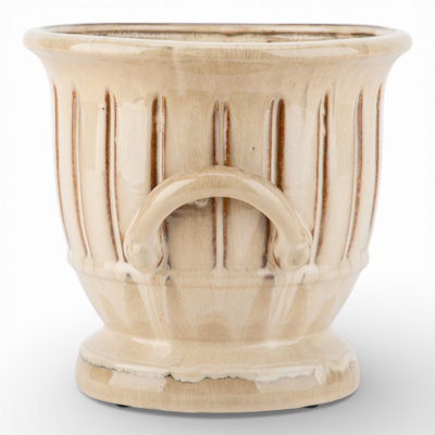 Cream Ceramic Planter With Ribbed Design