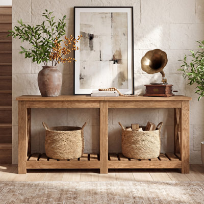 Solid Wood Console Table For Entryway, 70.9" Farmhouse Sofa Table Behind Couch With Storage Shelves For Living Room, Foyer, Hallway