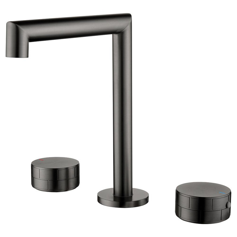 Gunmetal Gray Brass Double Handle Widespread Bathroom Faucet