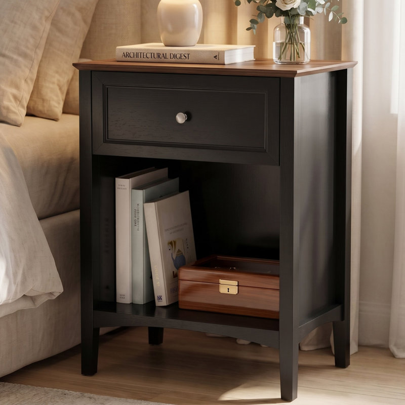 Table de chevet 1 tiroir Modern Farmhouse, Noir