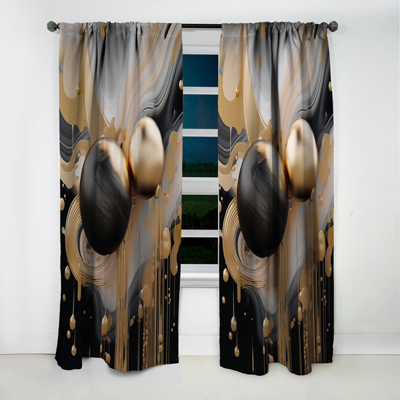 Gold And Black Mystic Mulanje IV - Shapes Curtain - Blackout Abstract Curtain - 1 Panels, 52" W x 108" L