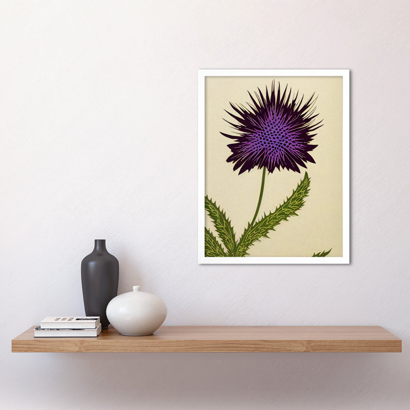 Stylized Modern Scottish Thistle Flower - Print, 43cm H x 33cm W x 2cm D, White Framed Paper