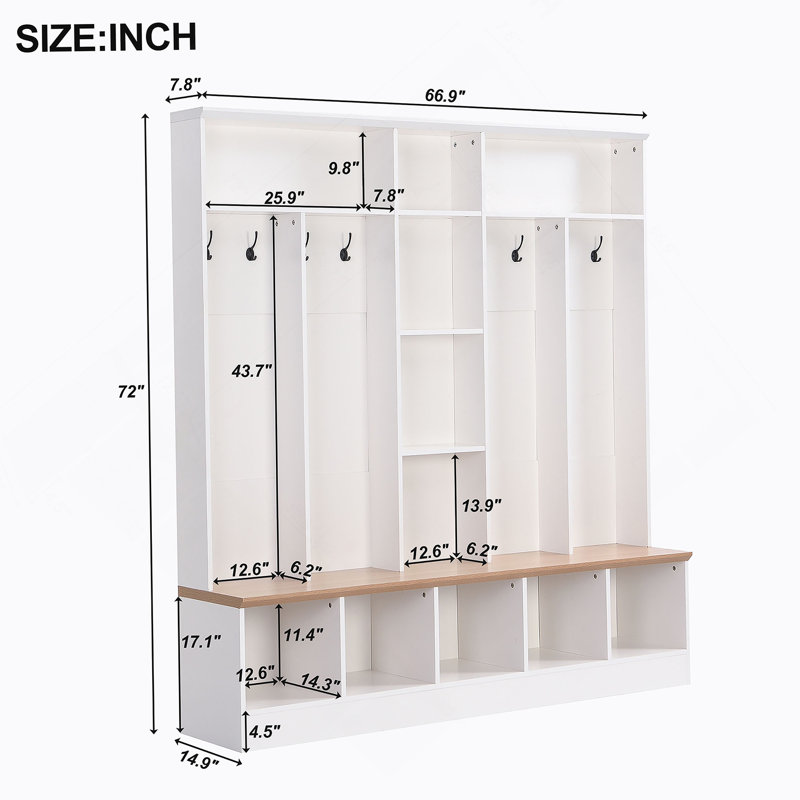 Wide Design Hall Tree with Storage Bench, Minimalist Shoe Cabinet with Cube Storage & Shelves, Multifunctional Coat Rack with 8 Hooks
