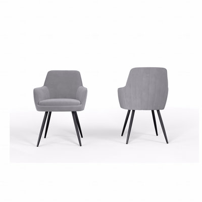 Chaise d'appoint grise de style moderne Mid-Century avec dossier capitonné, ensemble de 2