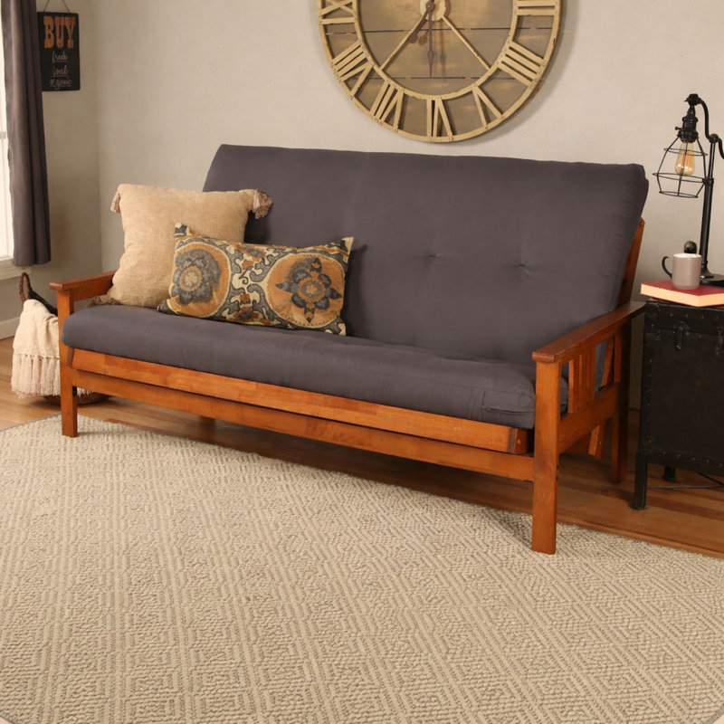 Lakel Full-Size Futon Frame Includes 6" Innerspring Mattress, Barbados, Gray Polyester