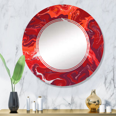 Rouge et blanc ondulations de marbre - miroir mural moderne