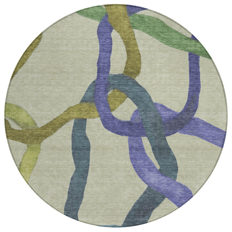 Machine Washable Indoor/Outdoor Erfried ACN2394 Abstract Rug, Round 8'